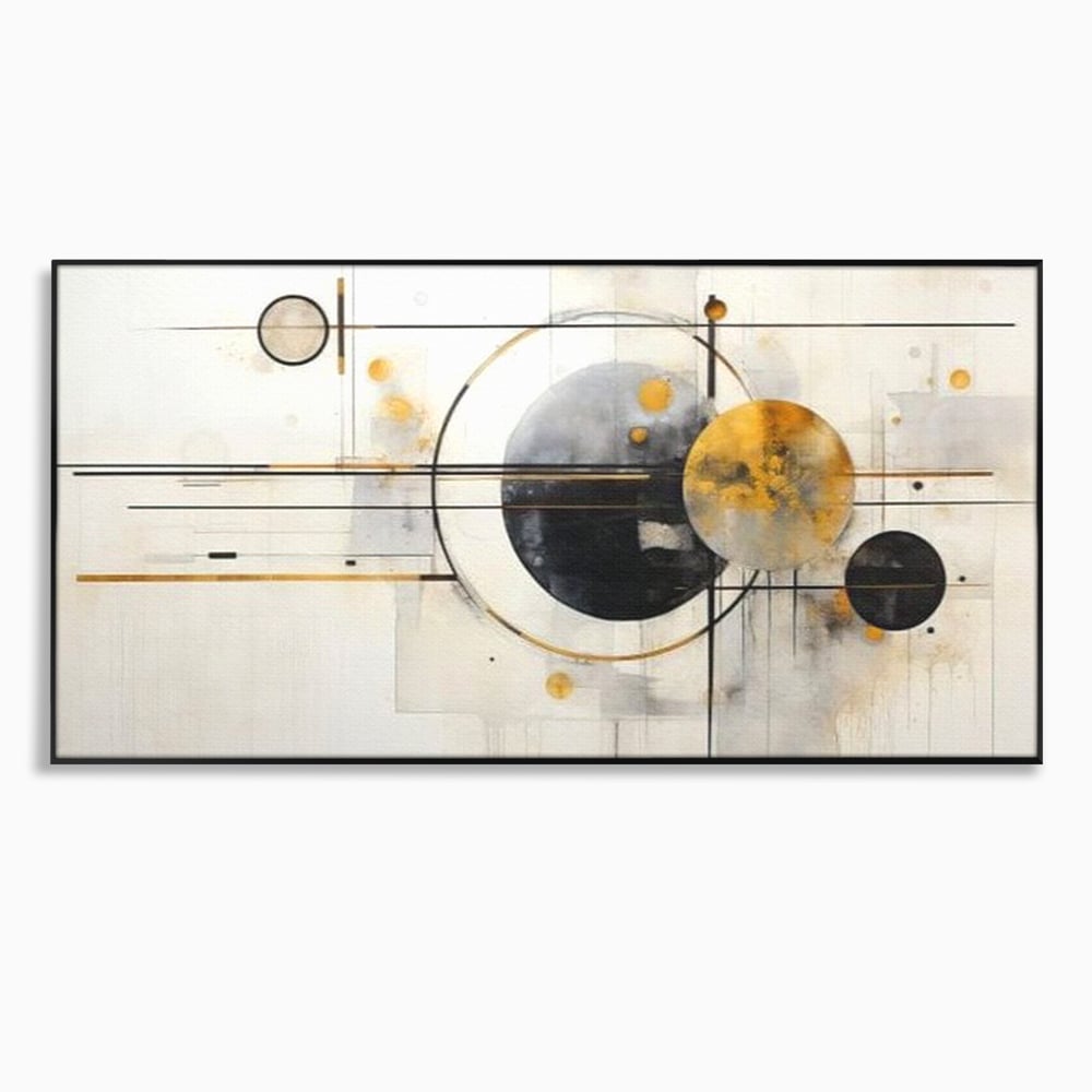Tablou canvas cu pictura abstracta cu forme geometrice, in rama de aluminiu negru